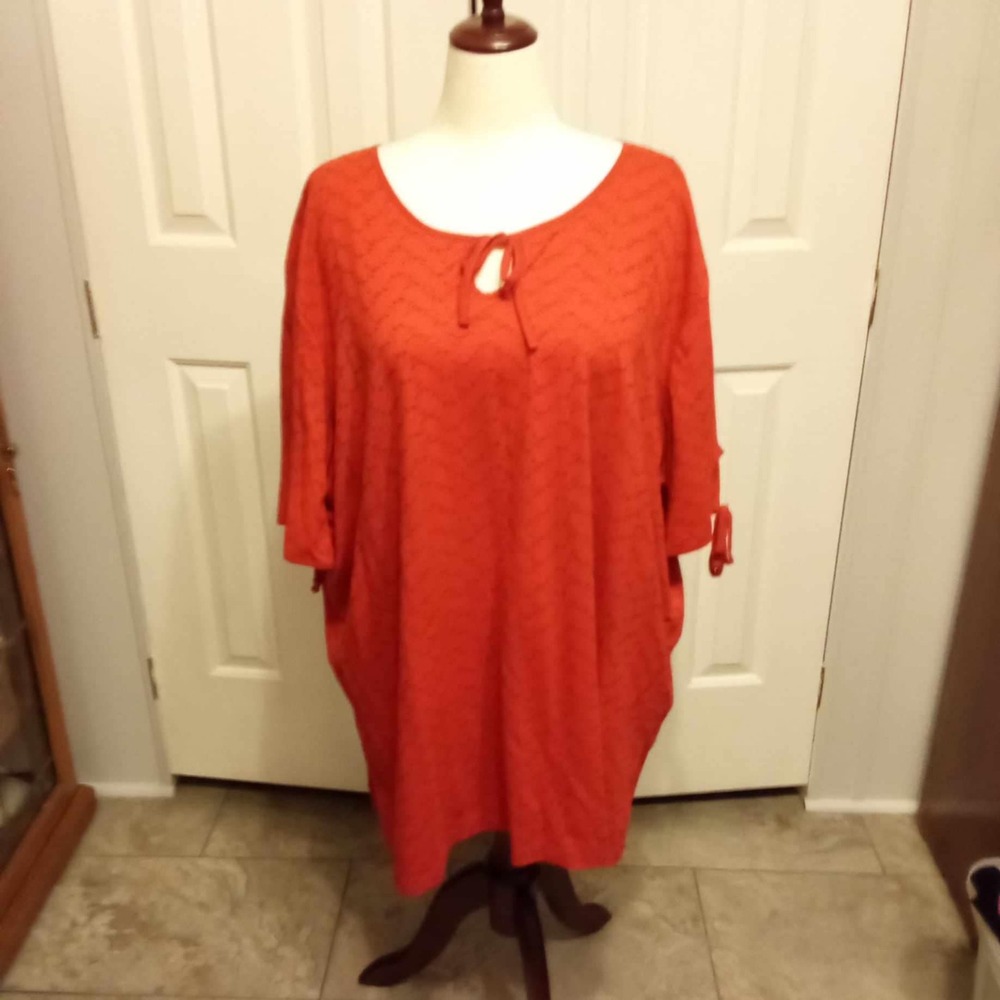 Liz & Me Orange Textured Tie Sleeve Keyhole Neck Tunic Top Plus Size 4X